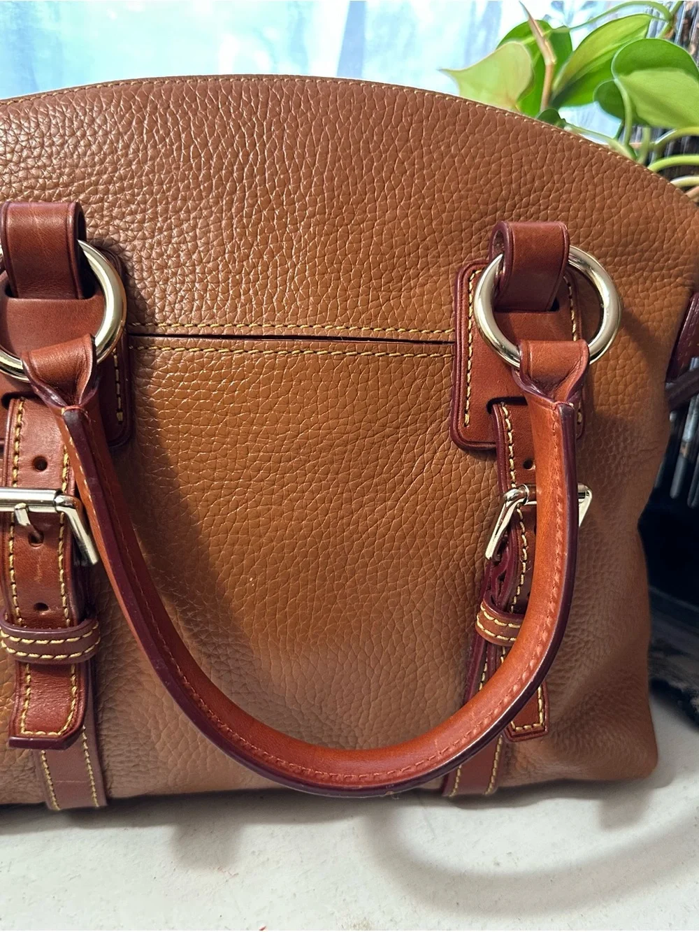 Dooney & Bourke Rustic Brown Pebbled Leather Domed Tassel Satchel - Picture 11 of 12